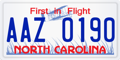 NC license plate AAZ0190