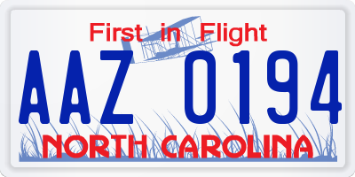 NC license plate AAZ0194