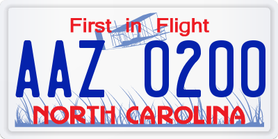 NC license plate AAZ0200