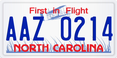NC license plate AAZ0214