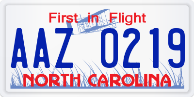 NC license plate AAZ0219