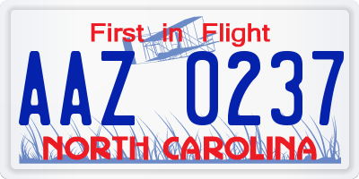 NC license plate AAZ0237