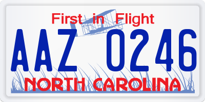 NC license plate AAZ0246