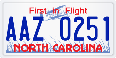 NC license plate AAZ0251