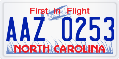 NC license plate AAZ0253