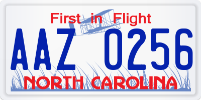 NC license plate AAZ0256
