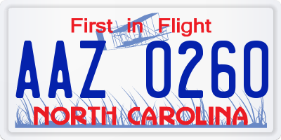 NC license plate AAZ0260
