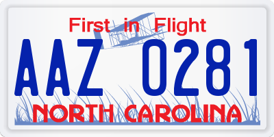 NC license plate AAZ0281