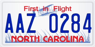 NC license plate AAZ0284