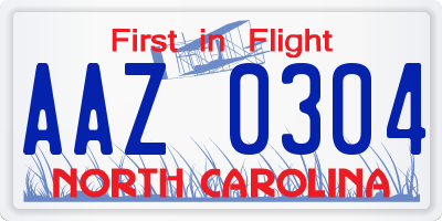 NC license plate AAZ0304