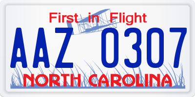 NC license plate AAZ0307