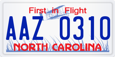 NC license plate AAZ0310