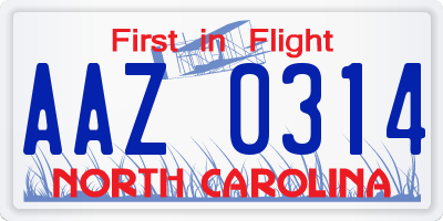 NC license plate AAZ0314
