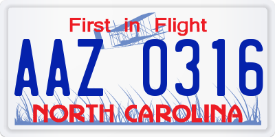 NC license plate AAZ0316