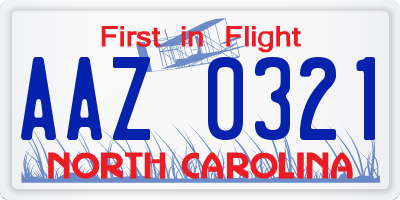 NC license plate AAZ0321