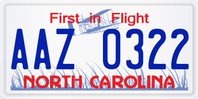 NC license plate AAZ0322