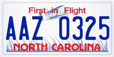 NC license plate AAZ0325