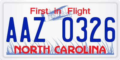NC license plate AAZ0326