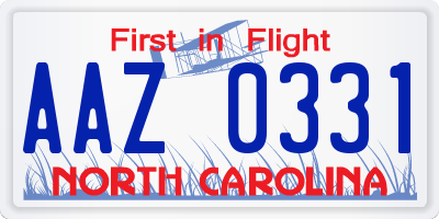 NC license plate AAZ0331