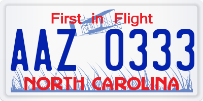 NC license plate AAZ0333