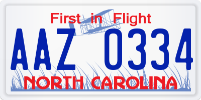 NC license plate AAZ0334