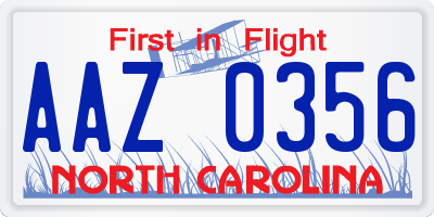 NC license plate AAZ0356