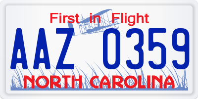 NC license plate AAZ0359