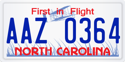 NC license plate AAZ0364