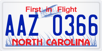 NC license plate AAZ0366