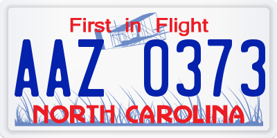 NC license plate AAZ0373