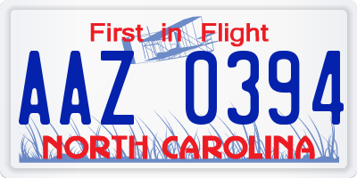 NC license plate AAZ0394