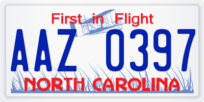 NC license plate AAZ0397