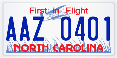 NC license plate AAZ0401