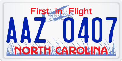 NC license plate AAZ0407