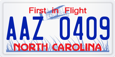 NC license plate AAZ0409