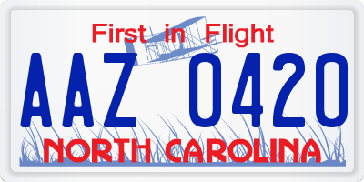 NC license plate AAZ0420