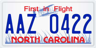 NC license plate AAZ0422