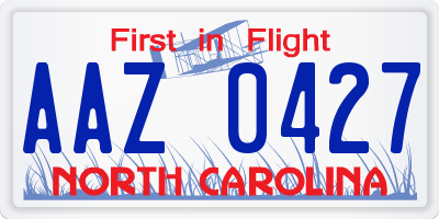 NC license plate AAZ0427