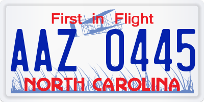 NC license plate AAZ0445