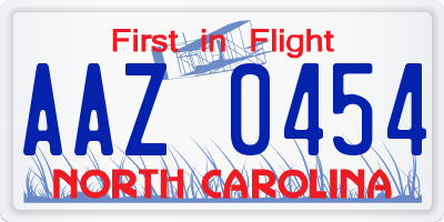 NC license plate AAZ0454