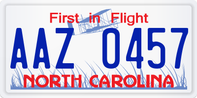 NC license plate AAZ0457