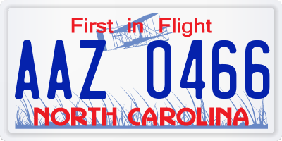 NC license plate AAZ0466