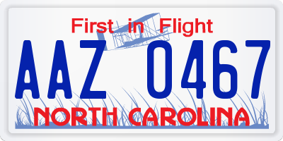 NC license plate AAZ0467