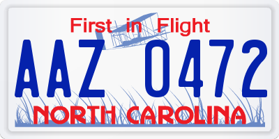NC license plate AAZ0472