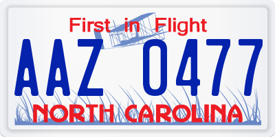 NC license plate AAZ0477