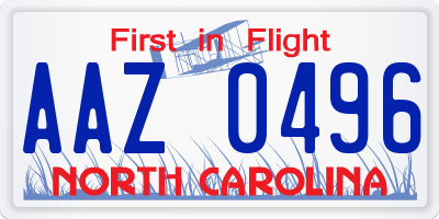 NC license plate AAZ0496