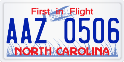 NC license plate AAZ0506