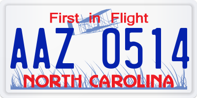 NC license plate AAZ0514
