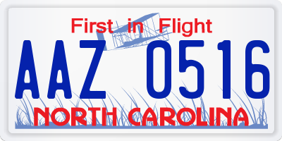 NC license plate AAZ0516