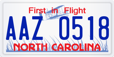 NC license plate AAZ0518